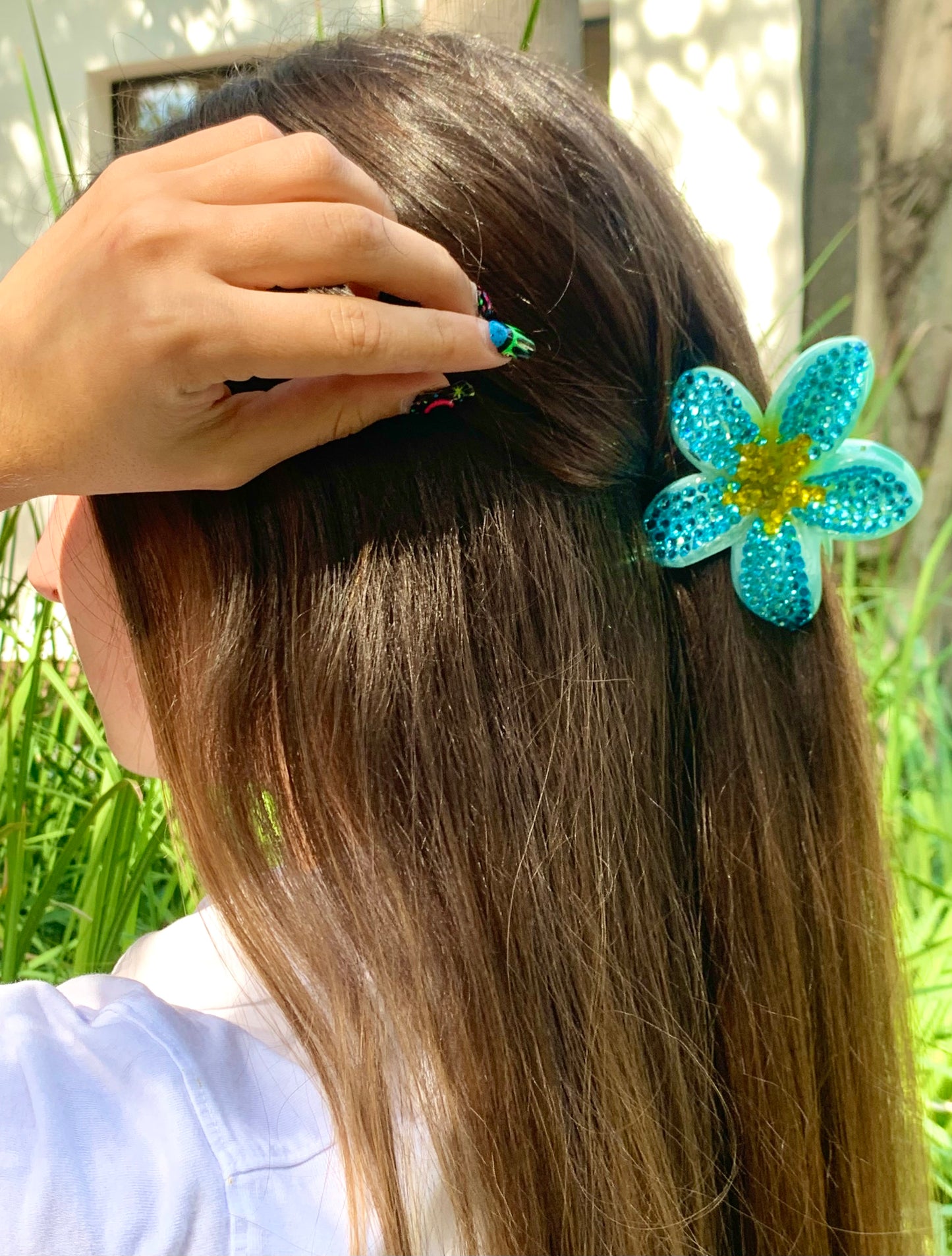 Pinza para el pelo - Flor Azul Brillante