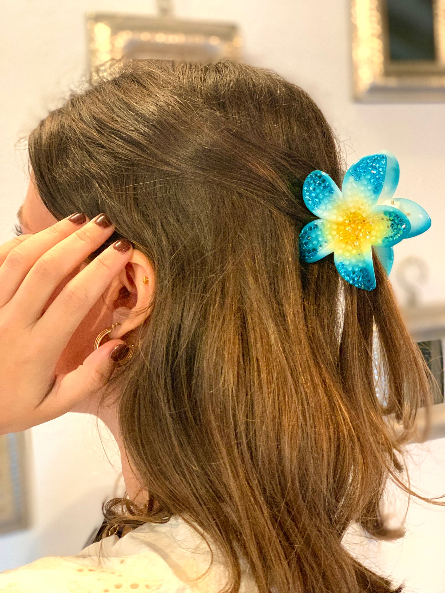 Pinza de pelo - Flor azul Brillante