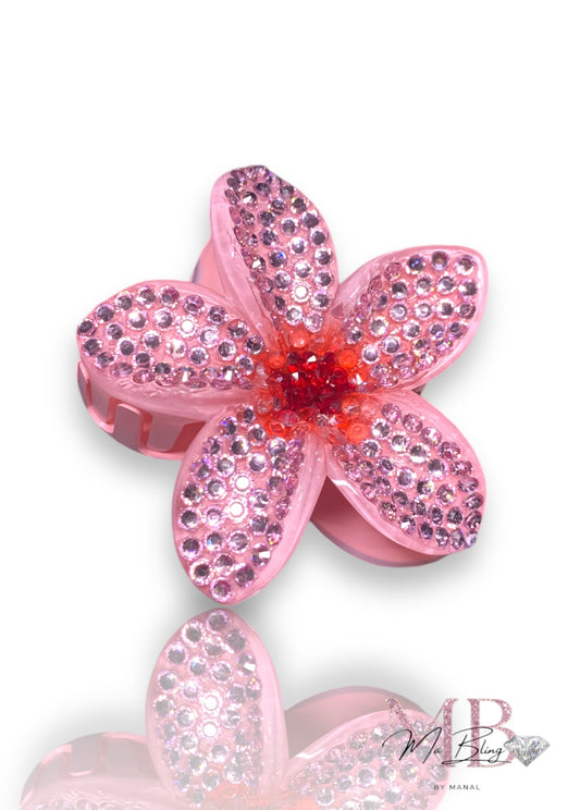 Sparkly Flower Hair Clip - Rose Red