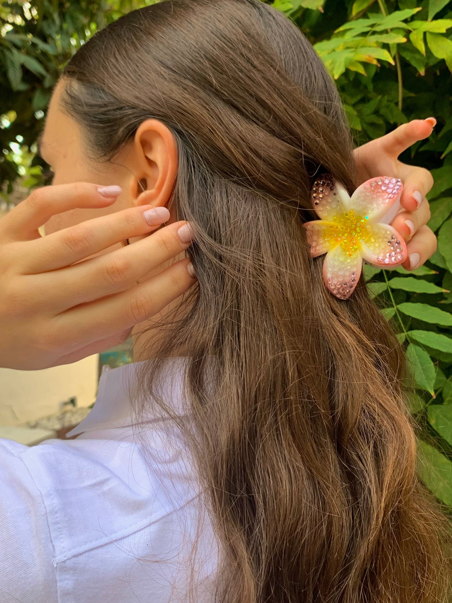 Pinza para el pelo - Flor rosa Brillante